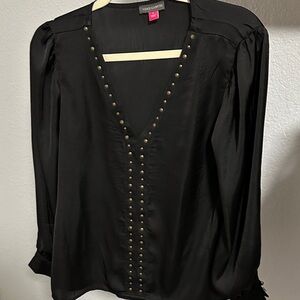 Vince Camuto Black V-Neck Studded Blouse